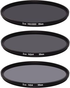 ICE 55mm Slim ND Filter Set ND1000 ND64 ND8 Neutral Density 10, 6, 3 Stop Optical Glass 55