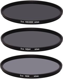 ICE 62mm Slim ND Filter Set ND1000 ND64 ND8 Neutral Density 62 10, 6, 3 Stop Optical Glas