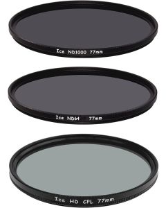 ICE 77mm 3 Filter Set ND/CPL ND1000 ND64 Neutral Density 77 10, 6 Stop Optical Glass